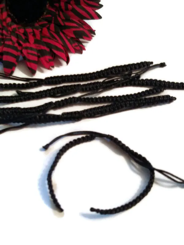 DIY Add A Charm Braided Nylon Friendship Bracelet - 5 Pcs Black